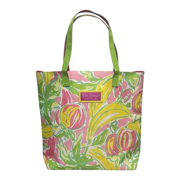 Lilly Pulitzer Handbags - Lilly Pulitzer for Estee Lauder Strawberry Banana Pink Vibrant Tote Bag Colorful